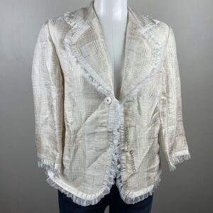 Spiegel Women’s Medium Vintage Coquette Lace Detail Ivory Linen Blend Blazer